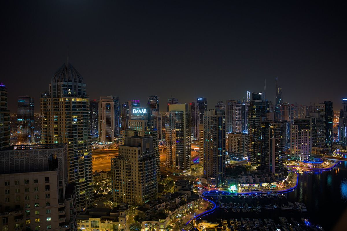 Dubai Marina Towers by night